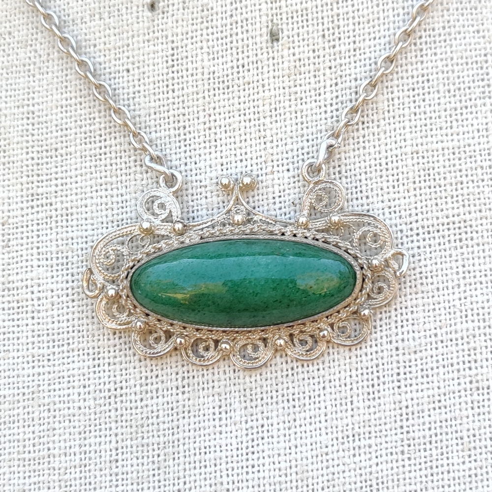 Vintage Sterling Marc Begay native malachite necklace - Picture 5 of 15